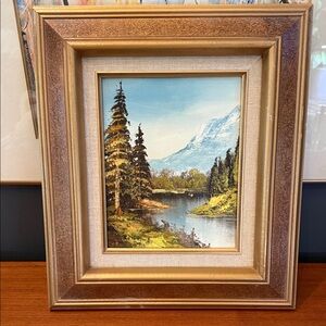 Framed Landscape Painting with Gold Frame handpainted original from the 70s